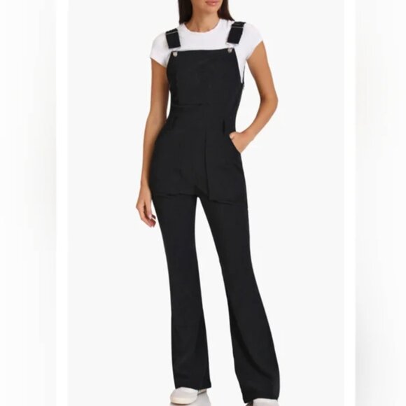 NWT Avec Les Filles Women's Black Flare Leg Corduory Jumpsuit Small